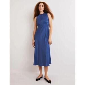 NWT Boden Bias Cut Midi Dress Size 6 Sea Blue Satin Occasion Guest Minimalist